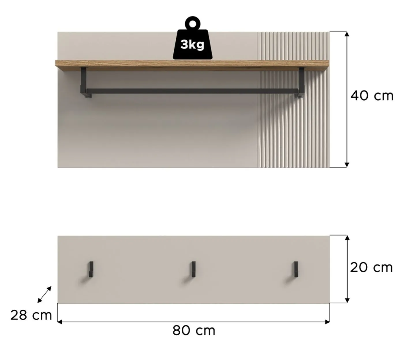 Garderobenpaneel Slide | Kaschmir / Evoke Oak
