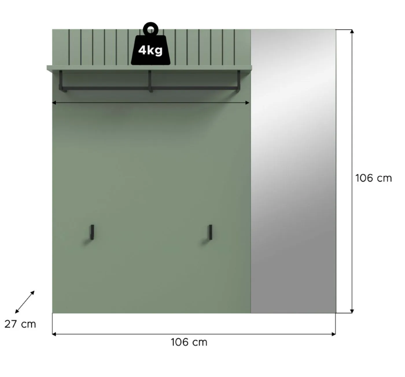 Garderobenpaneel Station | mit Spiegel | Smoke Green
