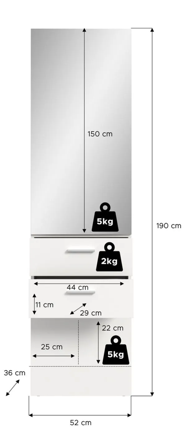 Garderobenpaneel Vaga | mit Spiegel | weiß