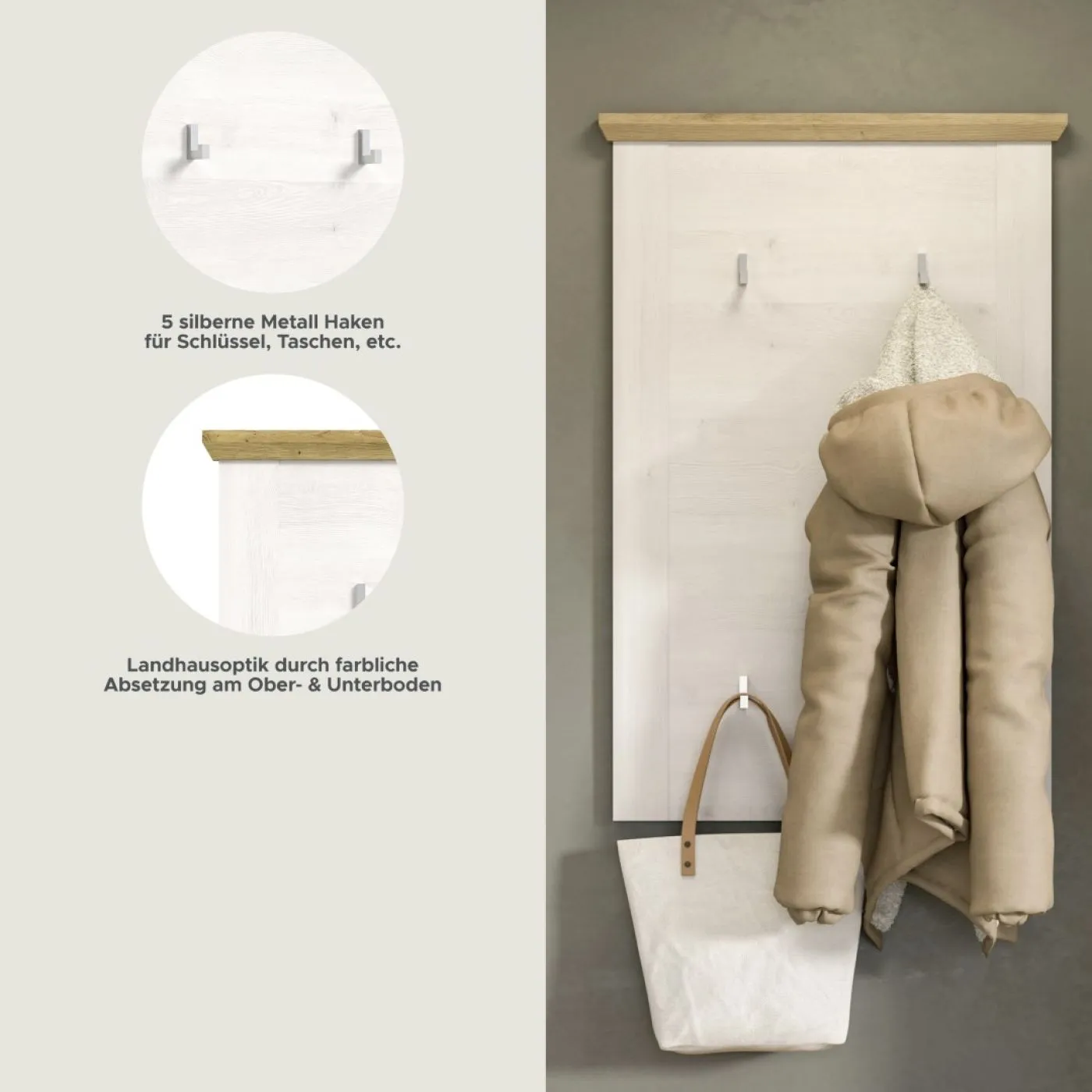 Garderobenpaneel Wandgarderobe Verona | Lärche Sibiu / Eiche