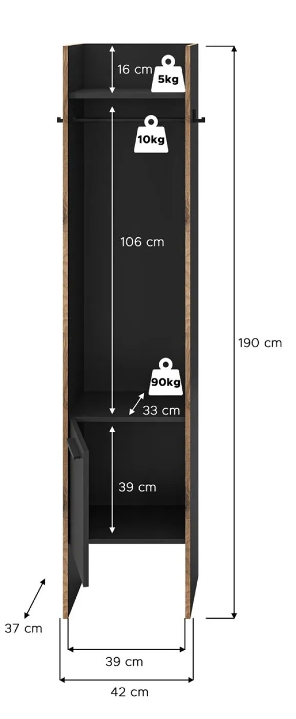 Garderobenschrank Bueno | Basalt / Nox Oak | verschiedene Größen