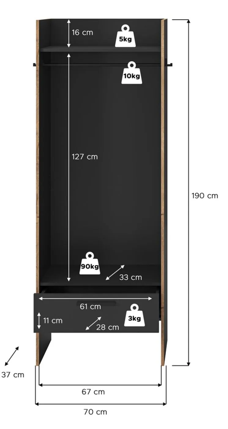 Garderobenschrank Bueno | Basalt / Nox Oak | verschiedene Größen
