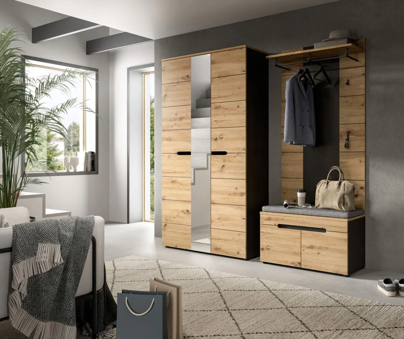 Garderobenschrank Canu 1 | grau / Artisan Eiche