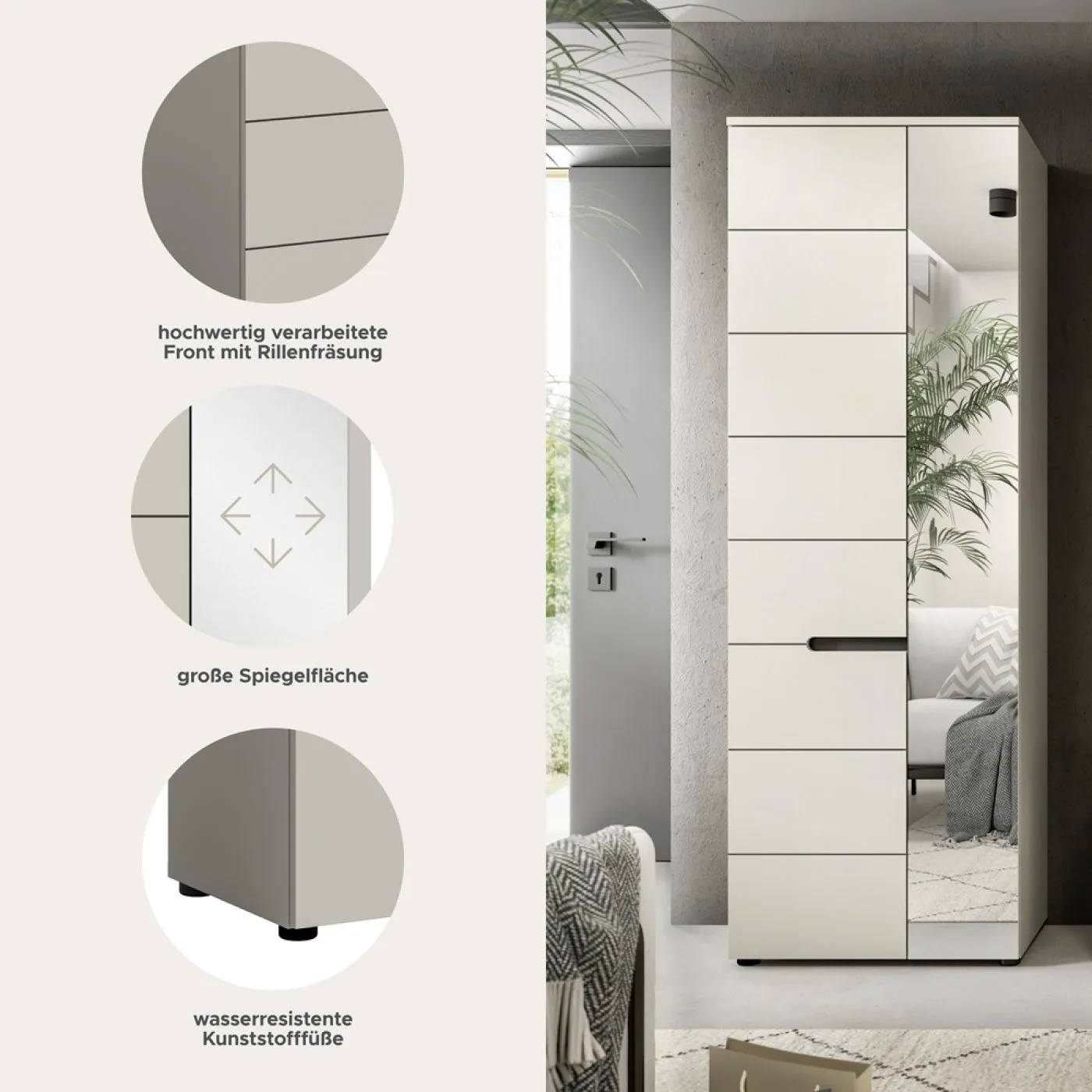 Garderobenschrank Canu | Kaschmir / Basalt grau