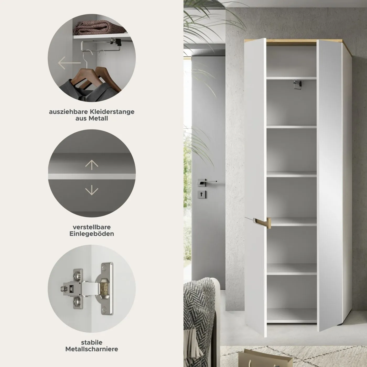 Garderobenschrank Canu | Weiß / Artisan Eiche
