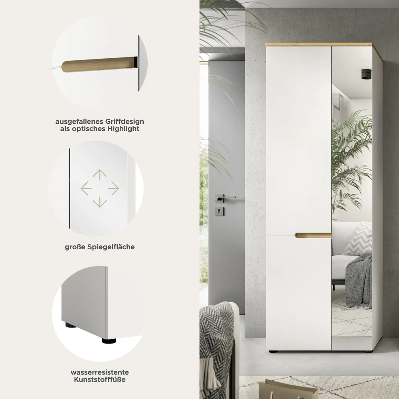 Garderobenschrank Canu | Weiß / Artisan Eiche
