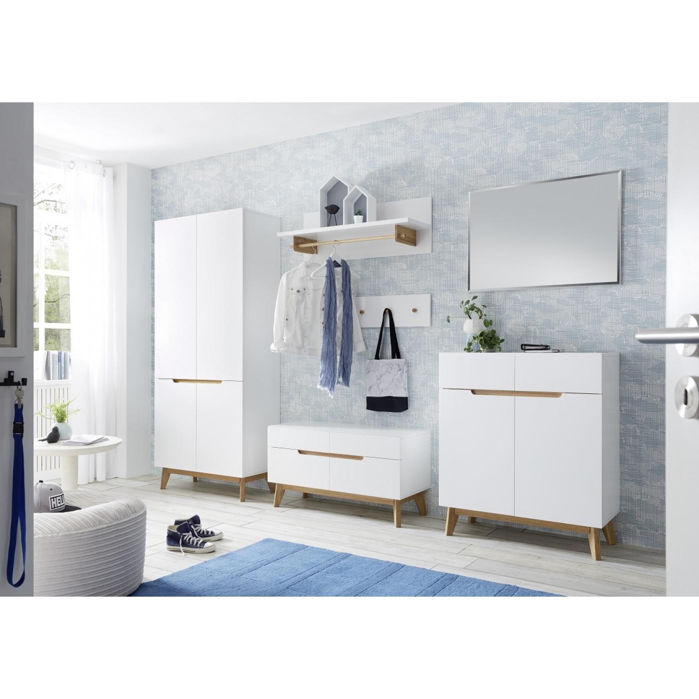 Garderobenschrank Cervo | weiß matt / Asteiche massiv