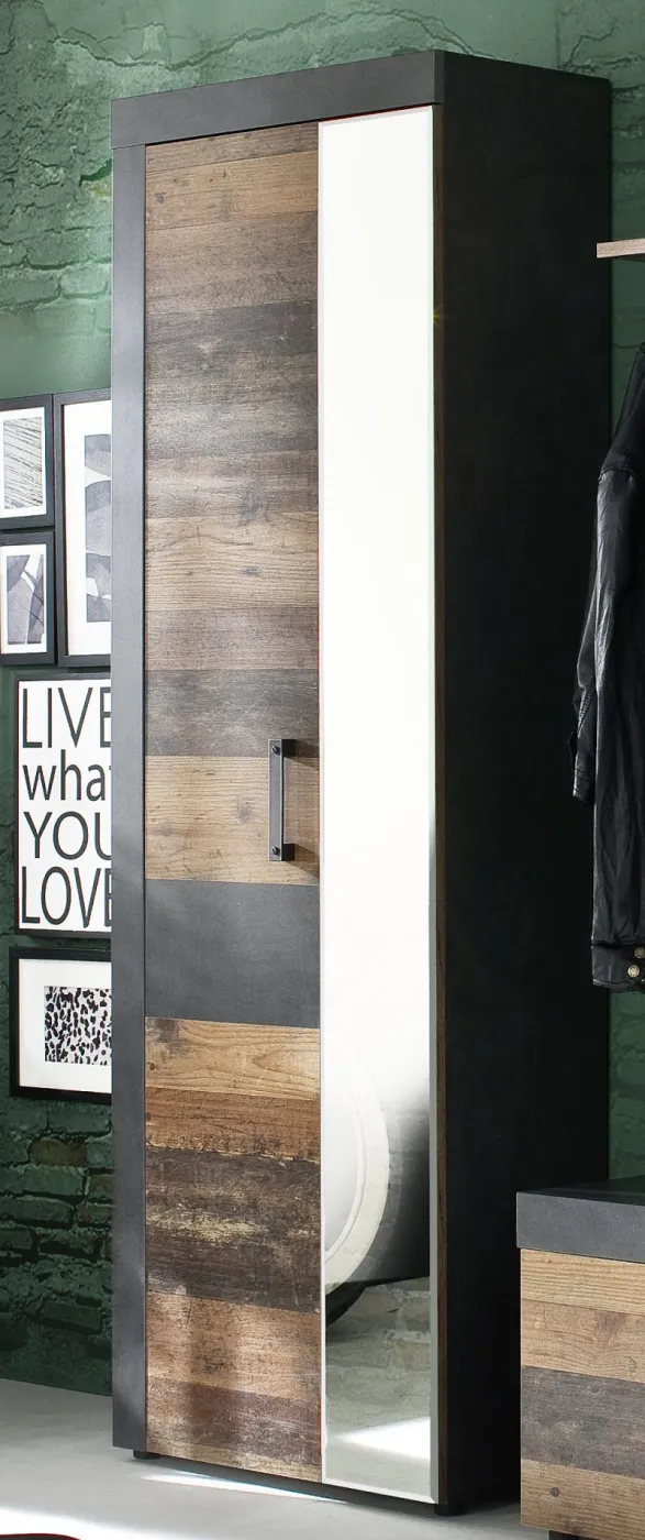 Garderobenschrank Indy | Old Used Wood / Matera grau | Shabby Look