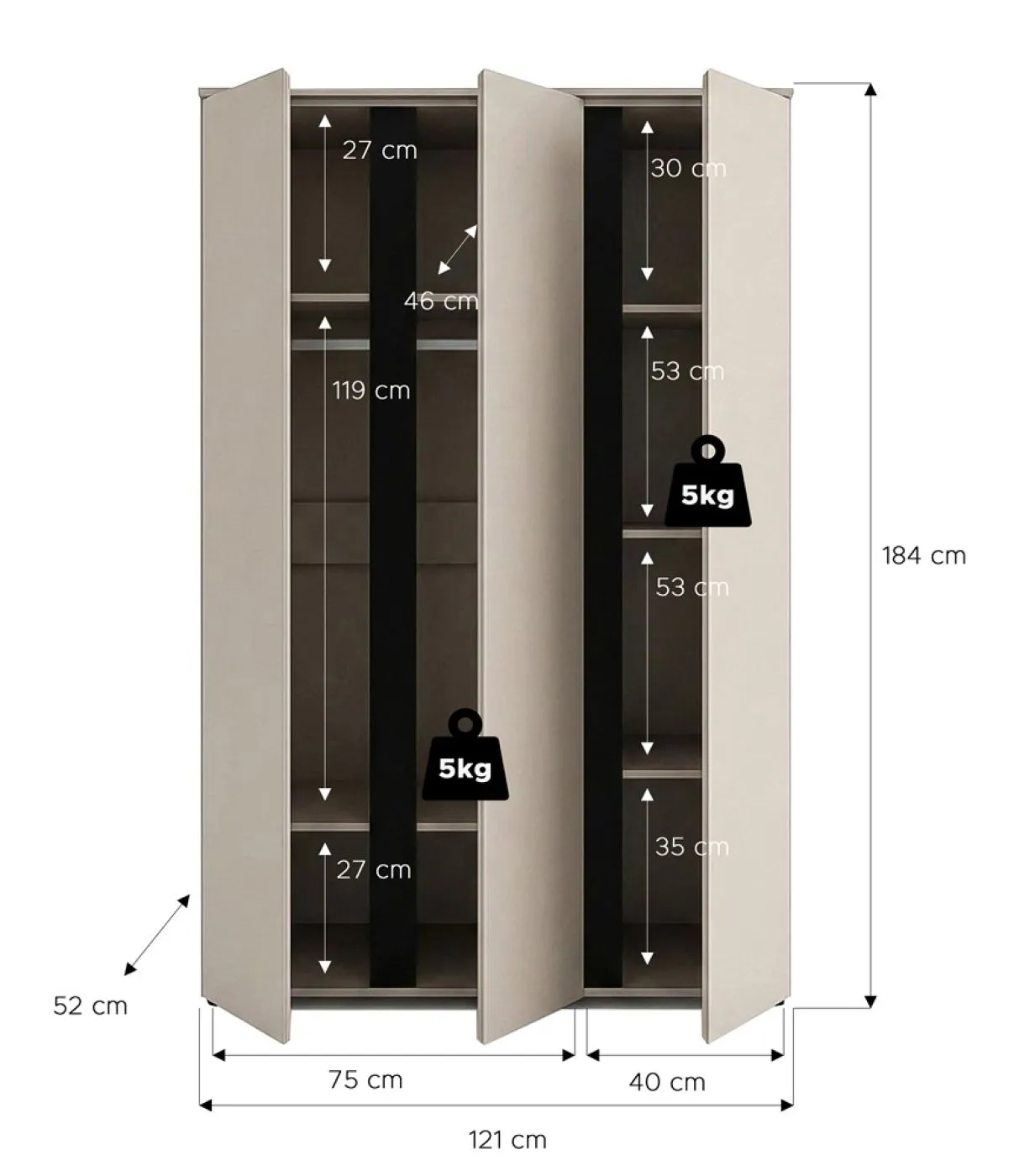 Garderobenschrank Kleiderschrank Amara | 3-türig | Kaschmir
