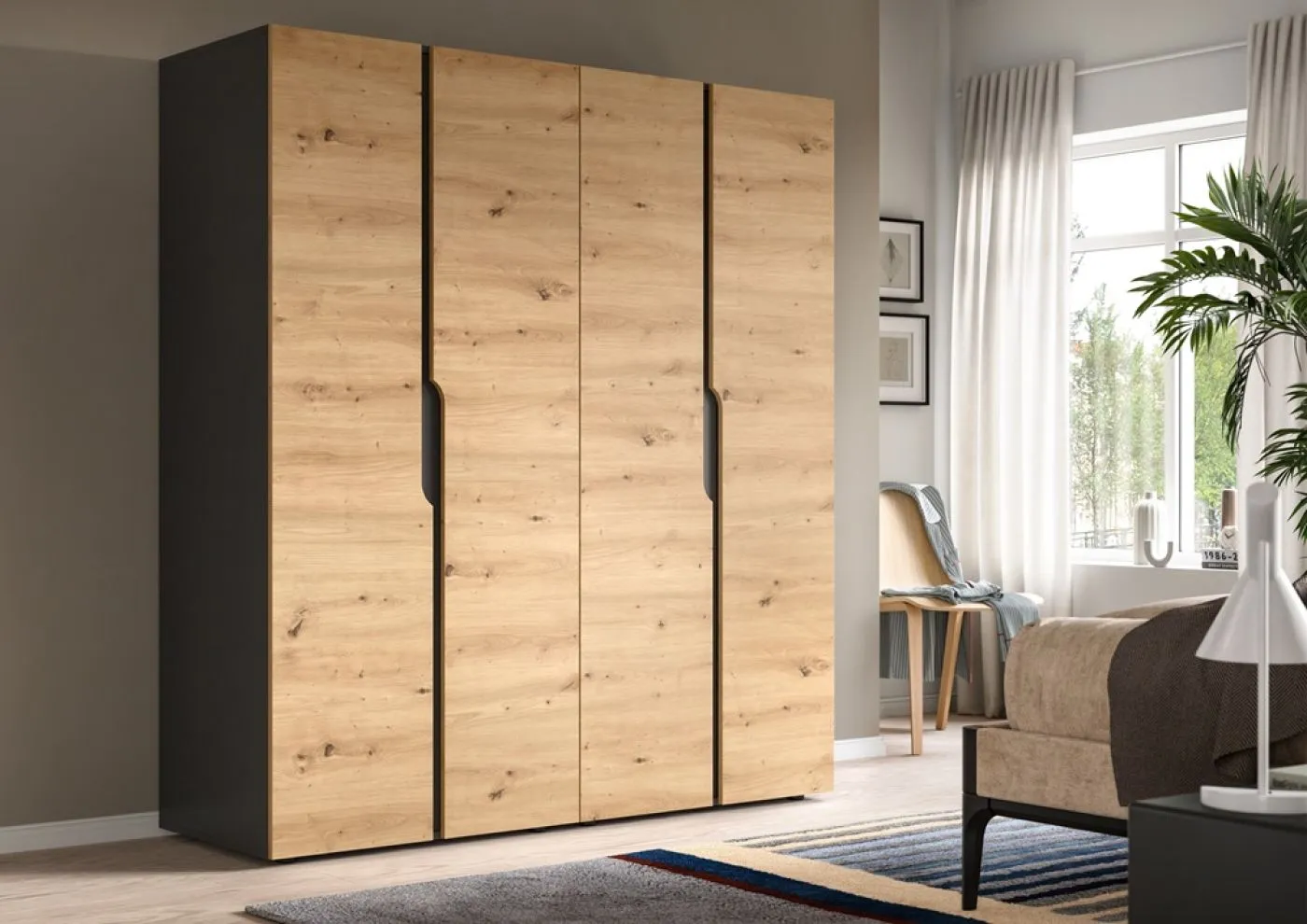 Garderobenschrank Schrank Anga | 2-teilig | Anthrazit / Artisan Eiche