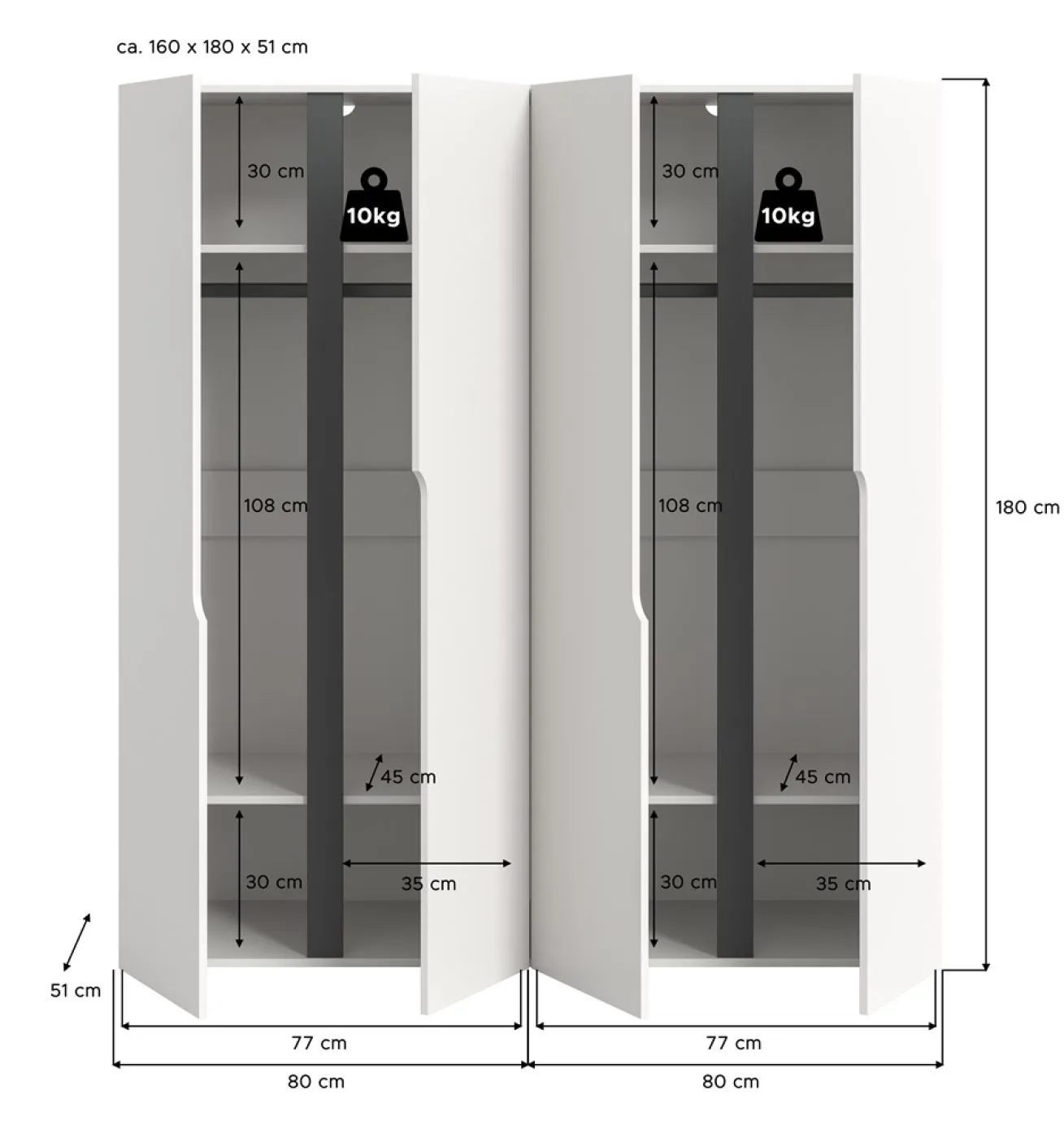 Garderobenschrank Kleiderschrank Anga | 2-teilig | weiß