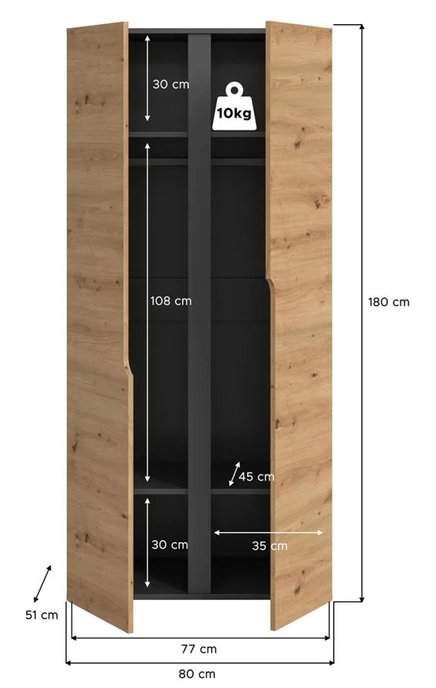 Garderobenschrank Kleiderschrank Anga | 2-türig | Anthrazit / Artisan Eiche