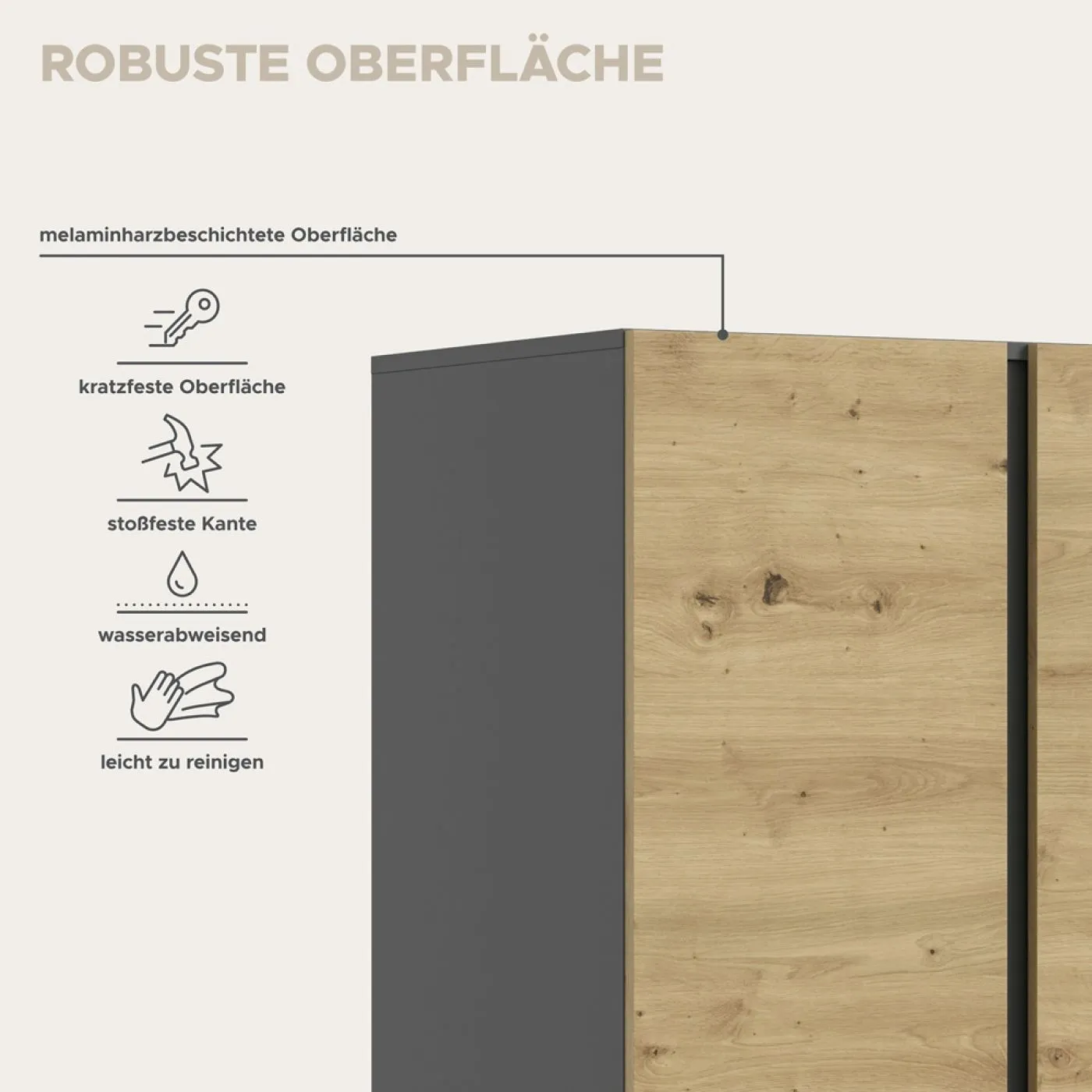 Garderobenschrank Kleiderschrank Anga | 2-türig | Anthrazit / Artisan Eiche
