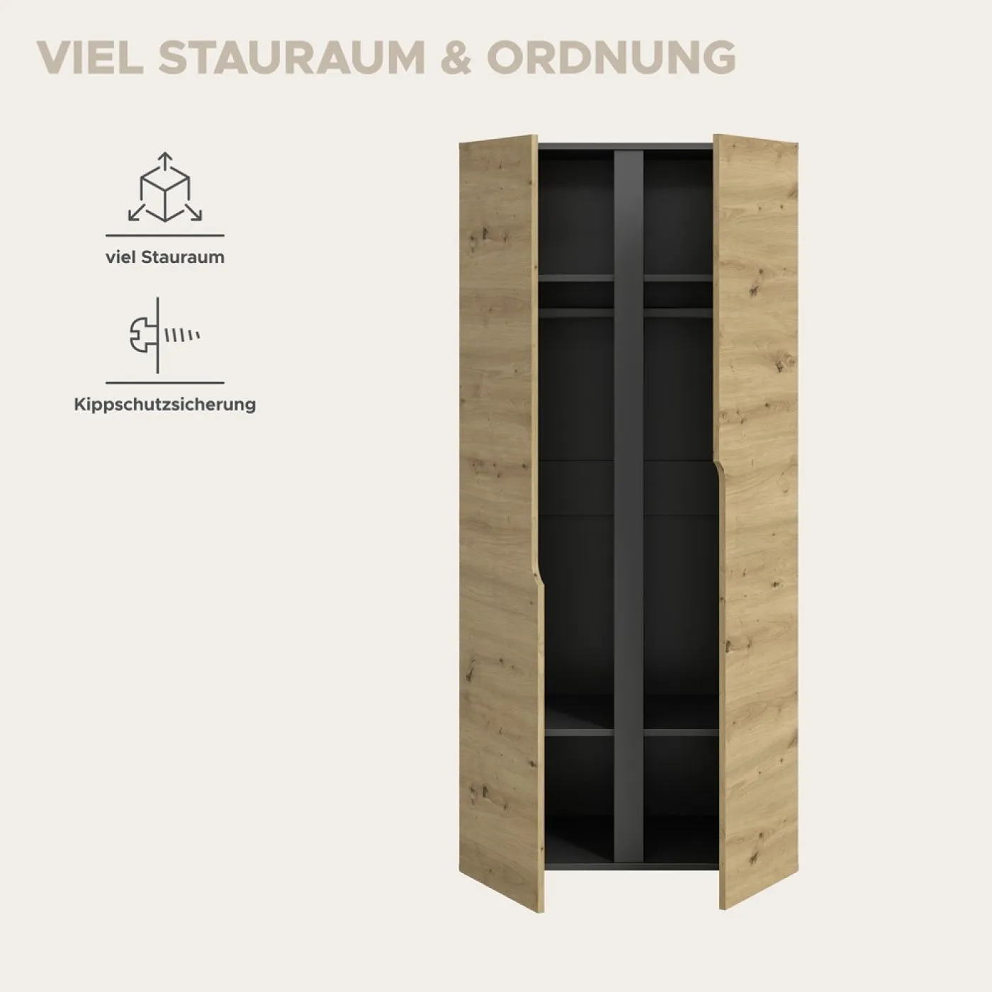 Garderobenschrank Kleiderschrank Anga | 2-türig | Anthrazit / Artisan Eiche