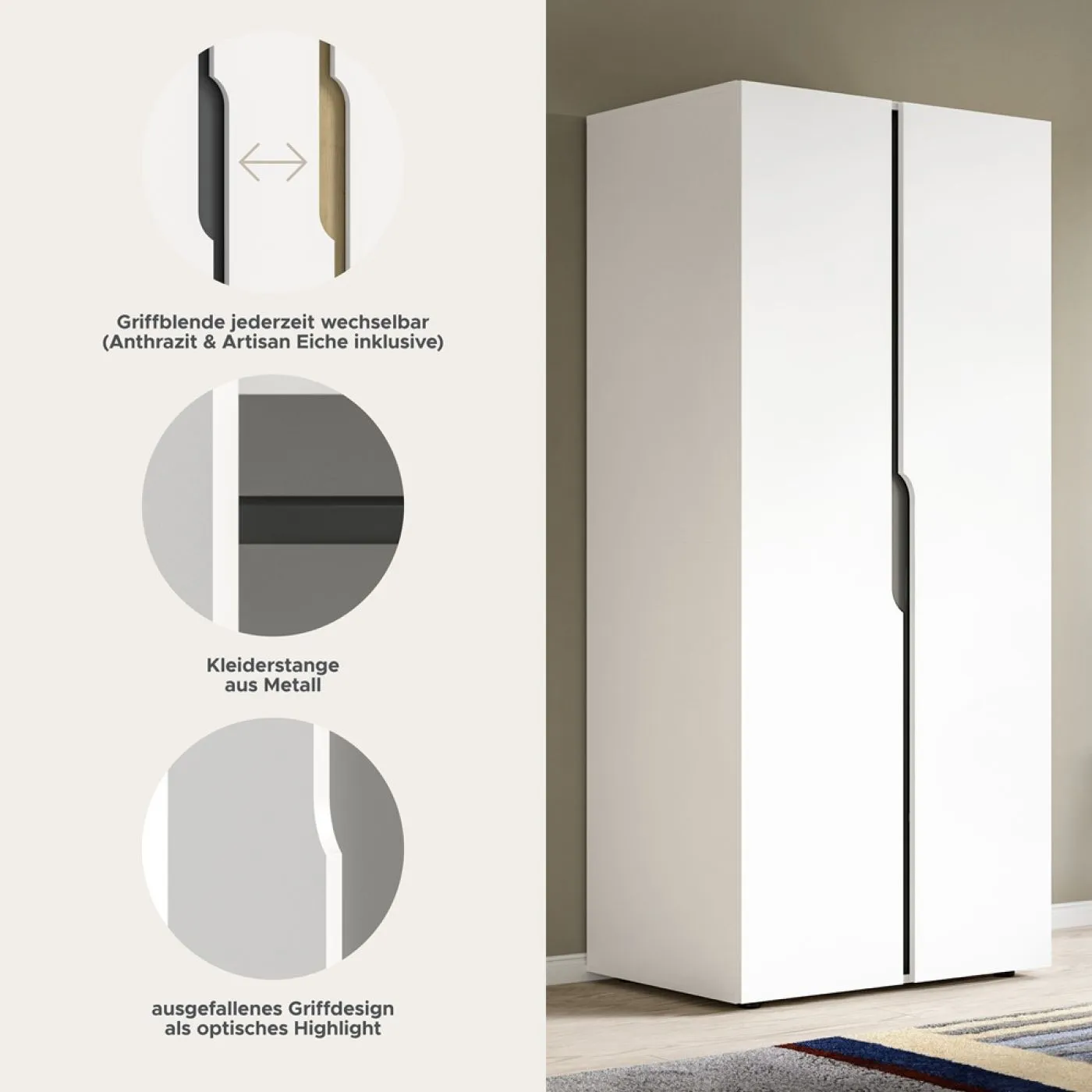 Garderobenschrank Kleiderschrank Anga | 2-türig | weiß