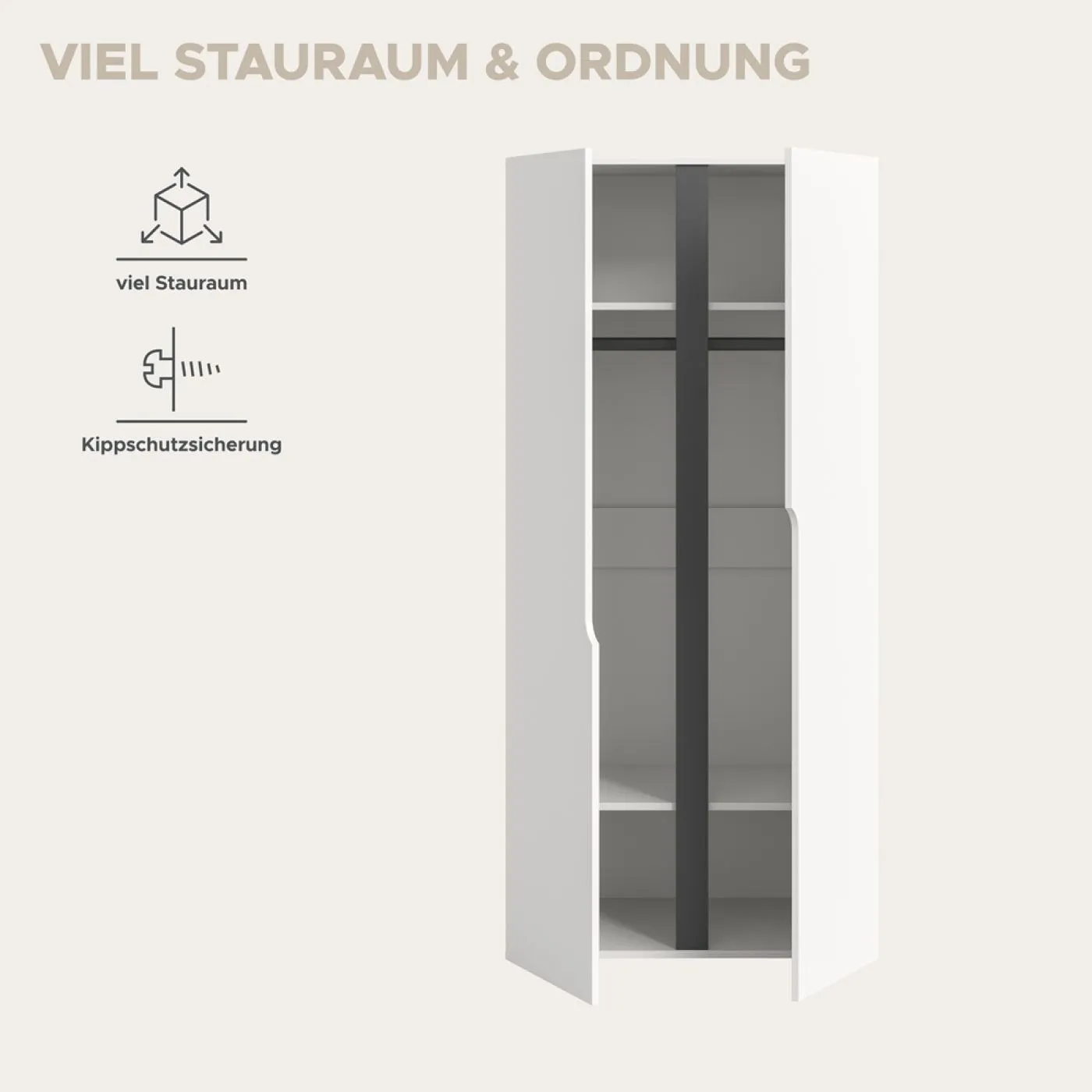 Garderobenschrank Kleiderschrank Anga | 2-türig | weiß