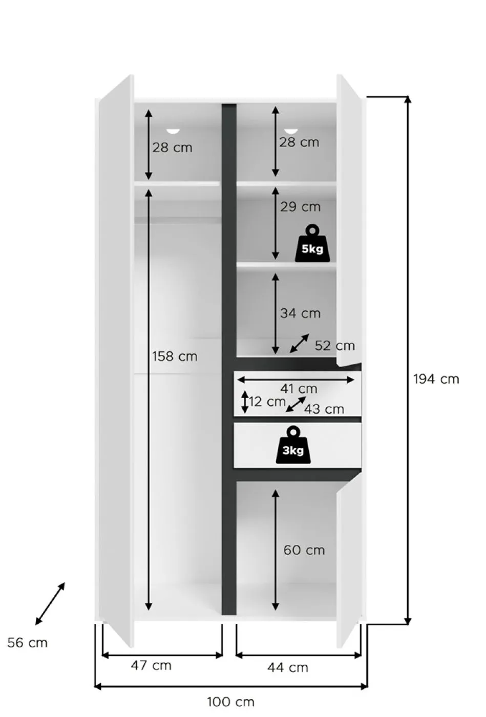 Garderobenschrank Kleiderschrank Falun | weiß