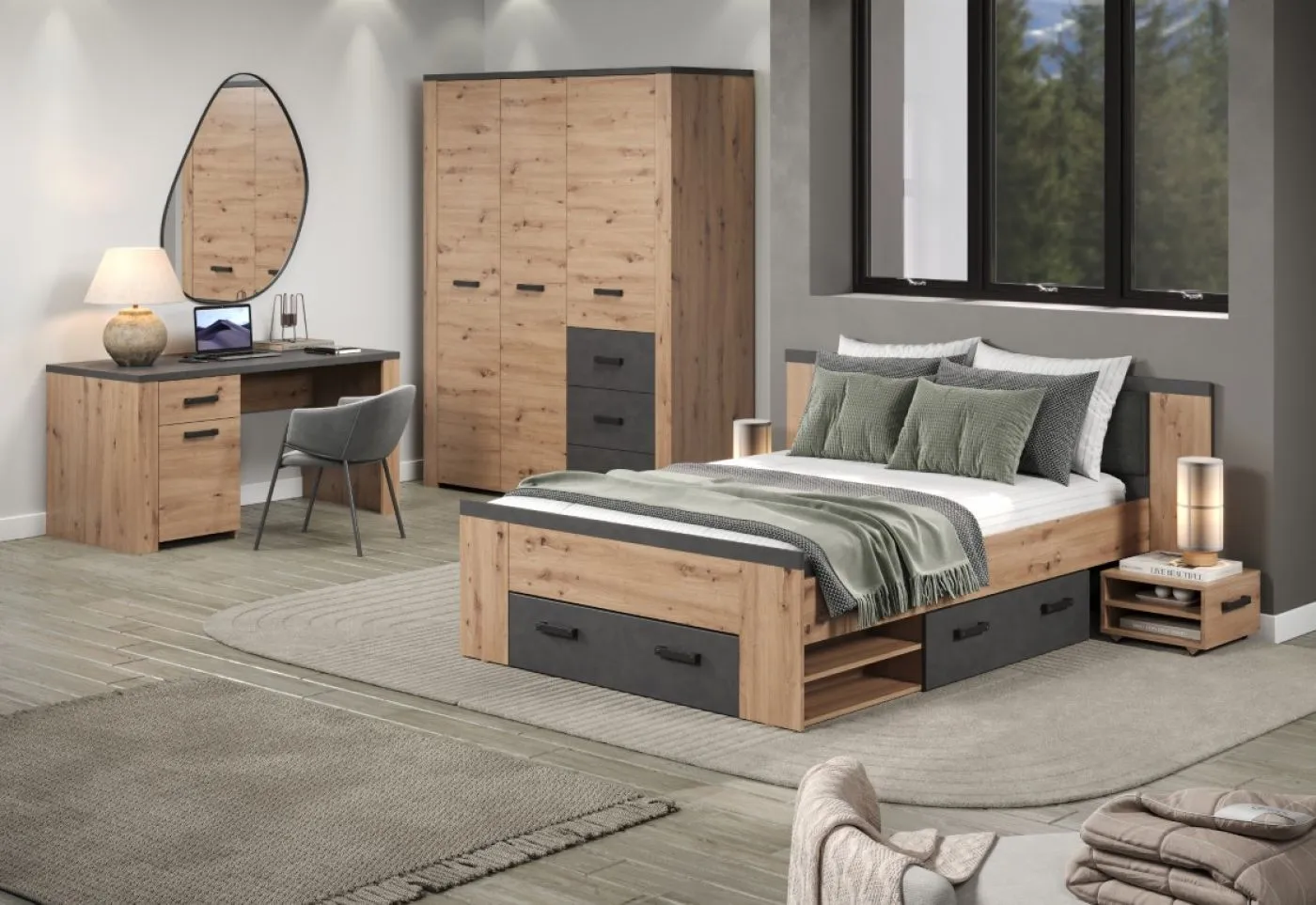 Garderobenschrank Kleiderschrank Follow | Artisan Eiche / Matera grau