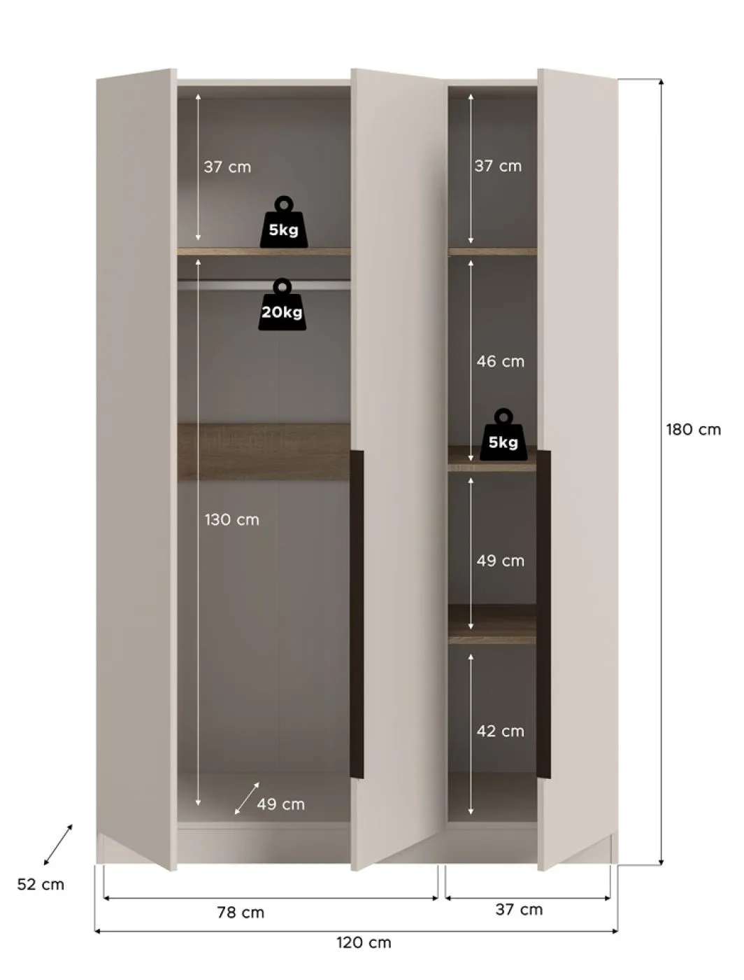 Garderobenschrank Kleiderschrank Kopenhagen | 3-türig | Kaschmir