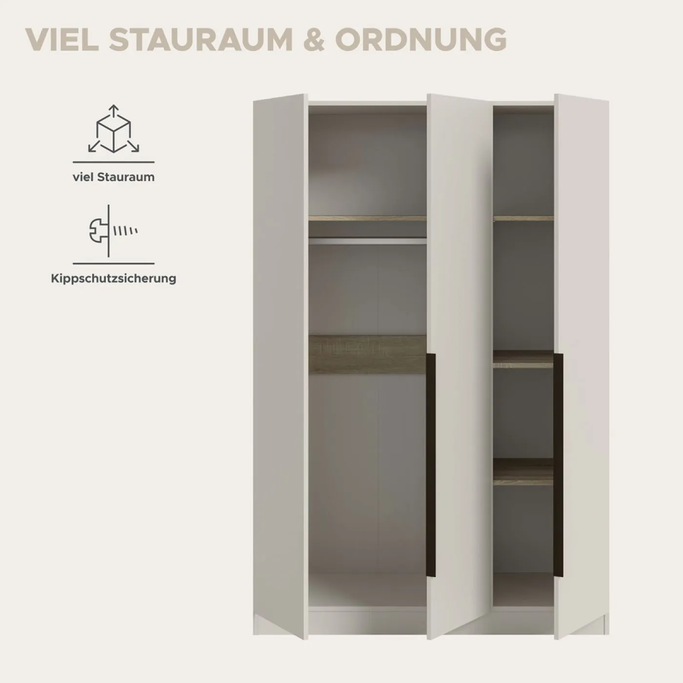 Garderobenschrank Kleiderschrank Kopenhagen | 3-türig | Kaschmir