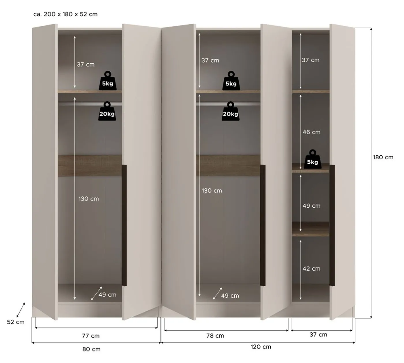 Garderobenschrank Kleiderschrank Kopenhagen | Kaschmir | 2-teilig
