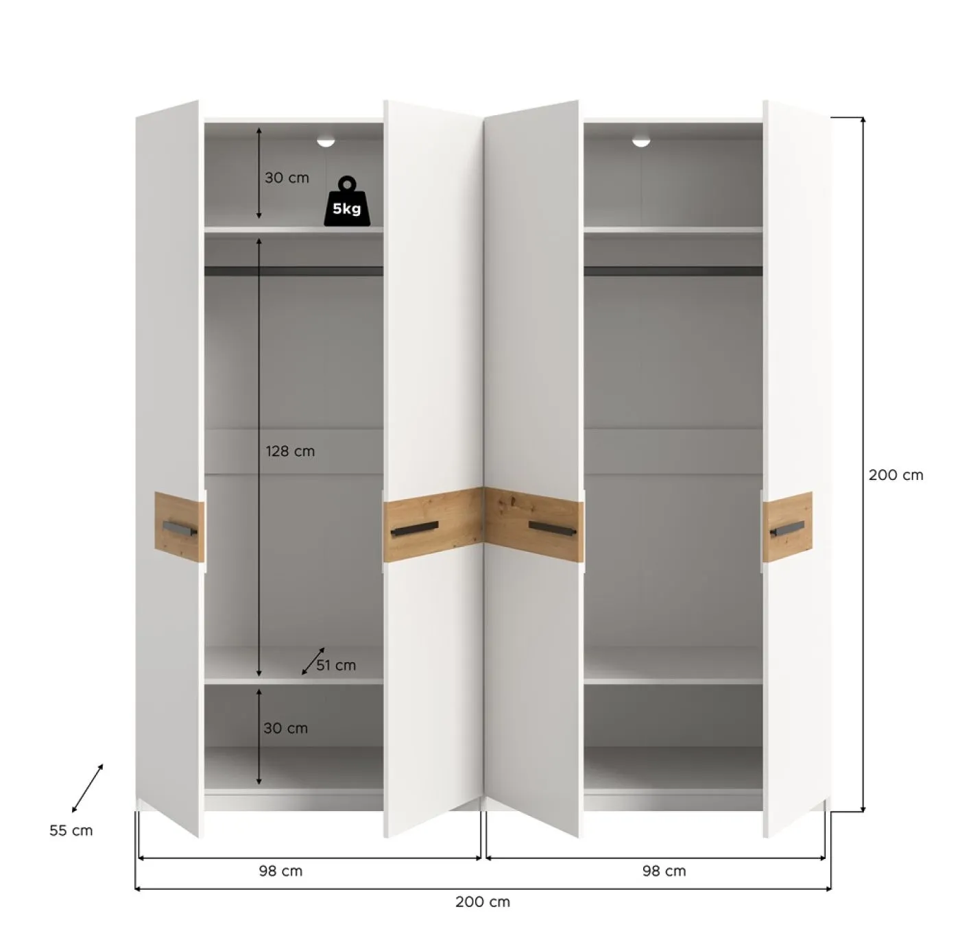 Garderobenschrank Kleiderschrank Stanga | Weiß / Artisan Eiche