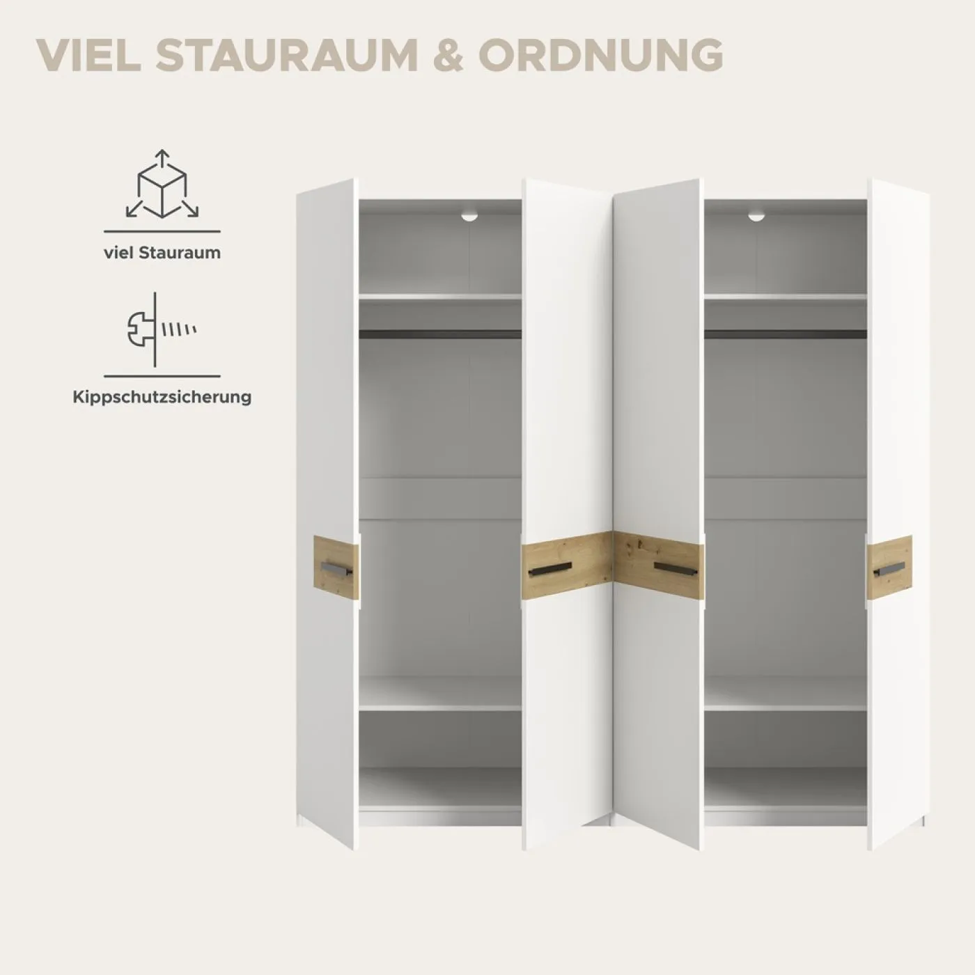 Garderobenschrank Kleiderschrank Stanga | Weiß / Artisan Eiche