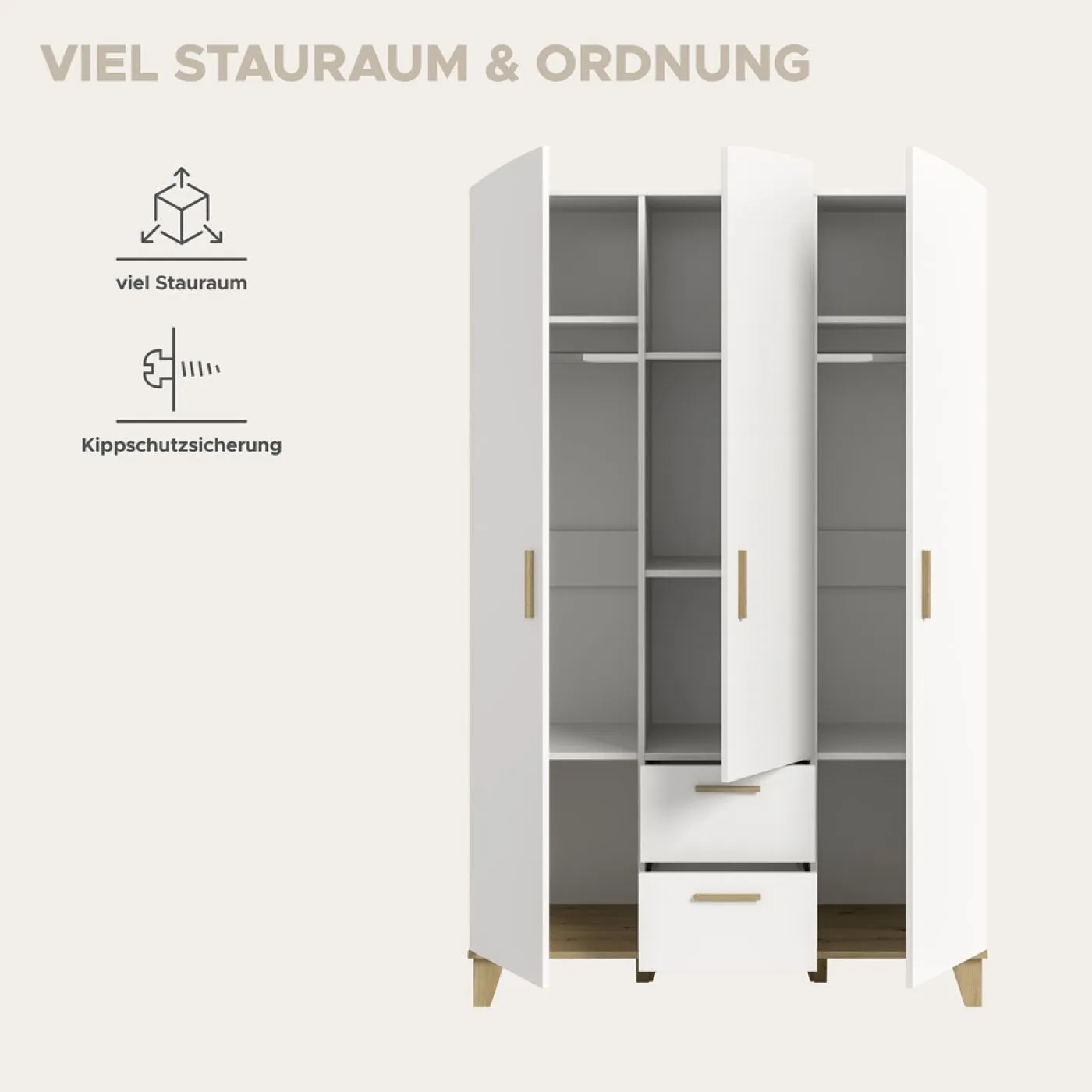 Garderobenschrank Kleiderschrank Stella 3-türig | weiß / Artisan Eiche