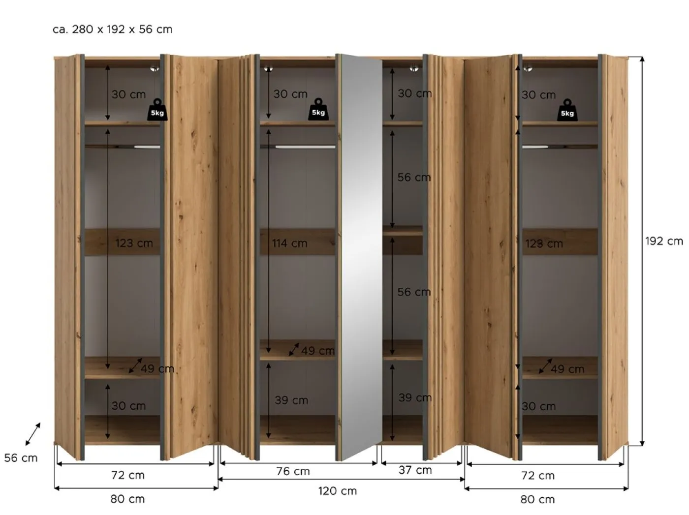 Garderobenschrank Kleiderschrank Tofta 1 | 3-teilig | Artisan Eiche