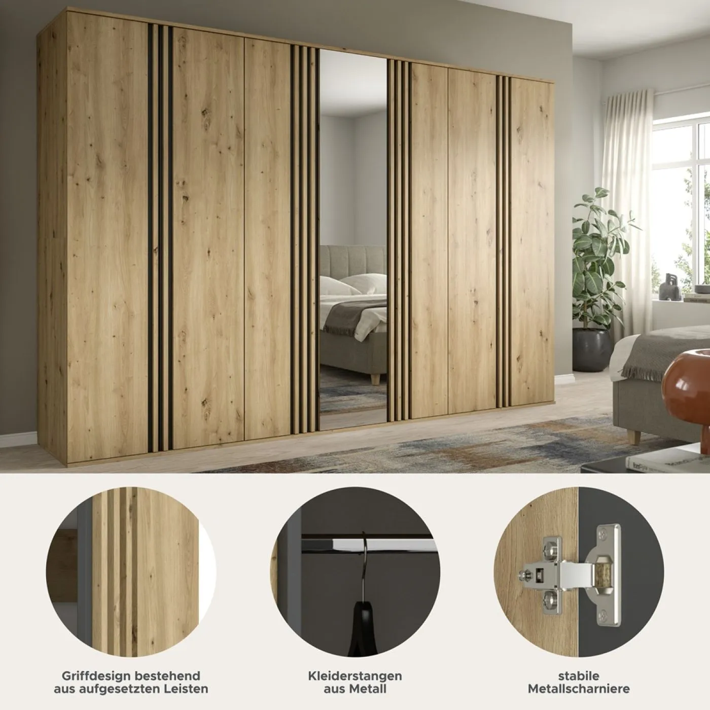 Garderobenschrank Kleiderschrank Tofta 1 | 3-teilig | Artisan Eiche