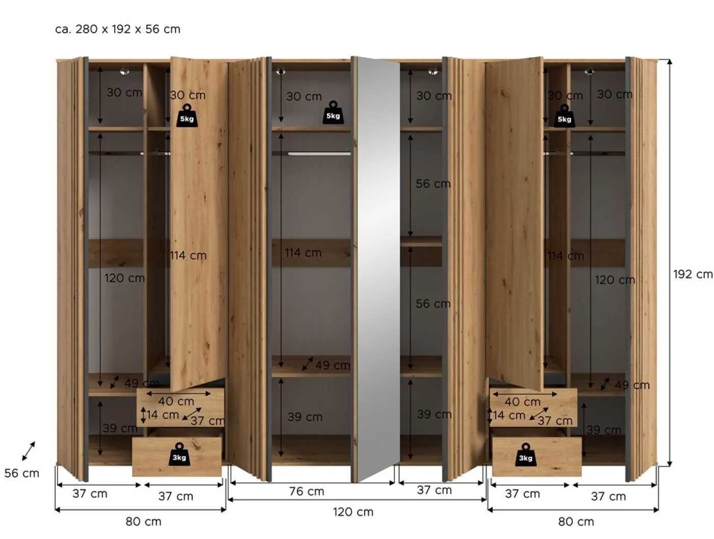 Garderobenschrank Kleiderschrank Tofta 2 | 3-teilig | Artisan Eiche