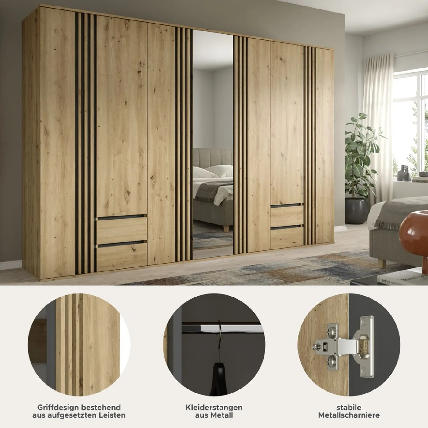 Garderobenschrank Kleiderschrank Tofta 2 | 3-teilig | Artisan Eiche