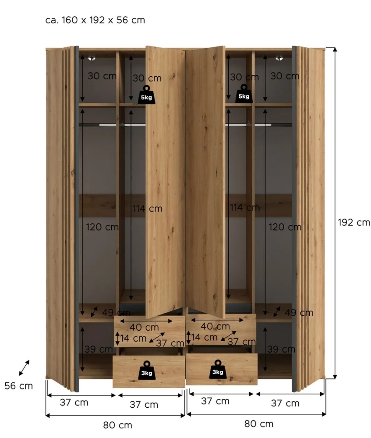 Garderobenschrank Kleiderschrank Tofta | 2-teilig | Artisan Eiche