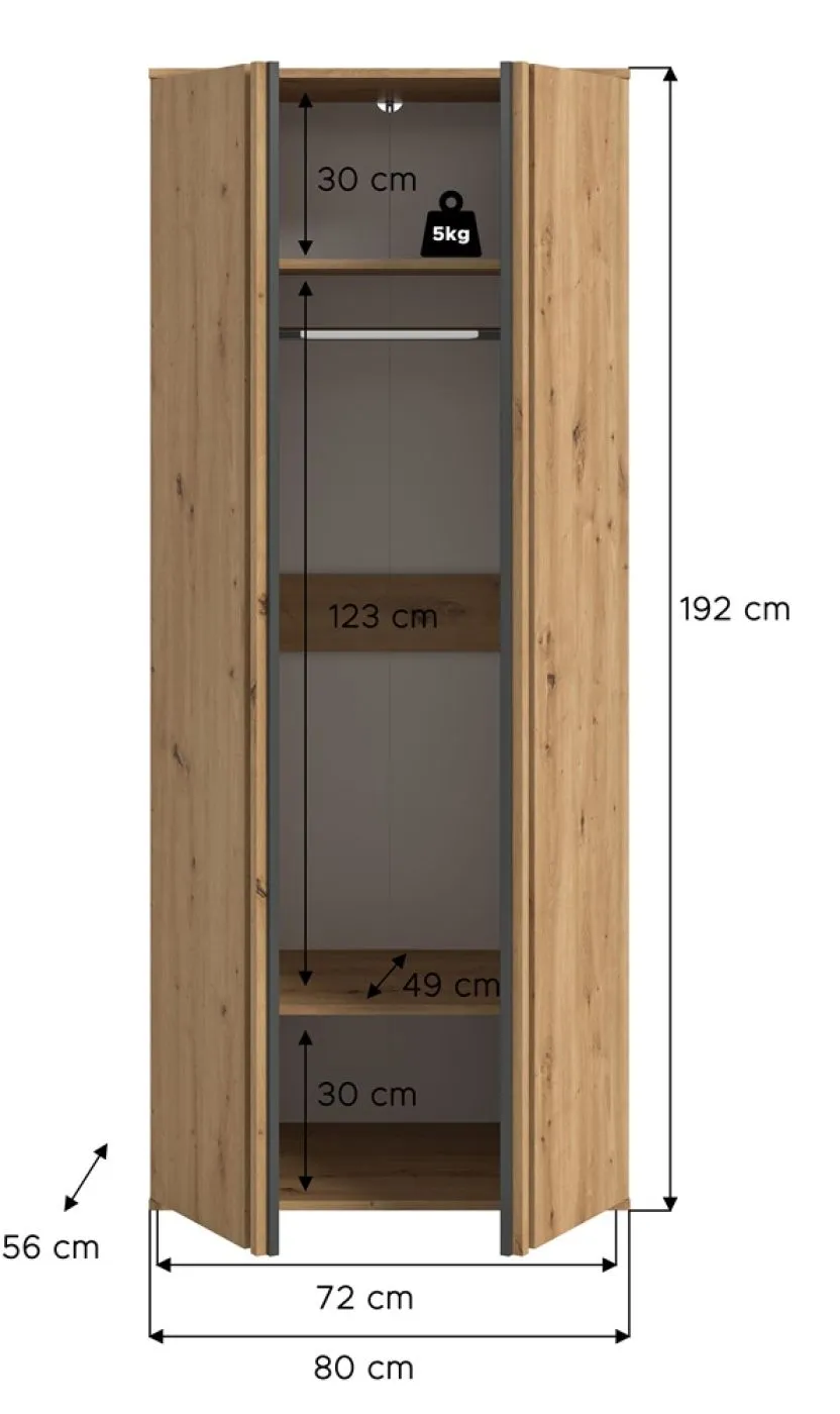 Garderobenschrank Kleiderschrank Tofta | 2-türig | Artisan Eiche