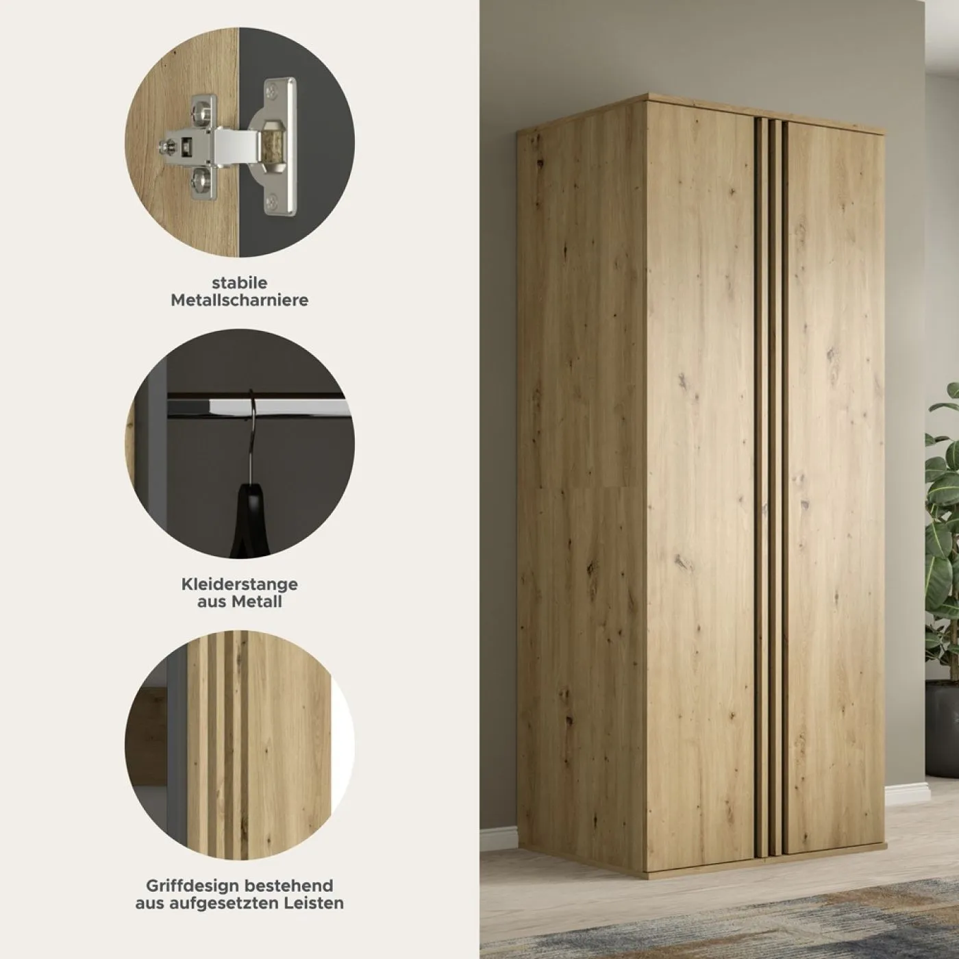 Garderobenschrank Kleiderschrank Tofta | 2-türig | Artisan Eiche