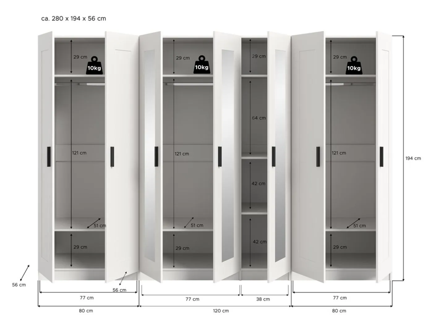 Garderobenschrank Kleiderschrank Visby 1 | 3-teilig | weiß