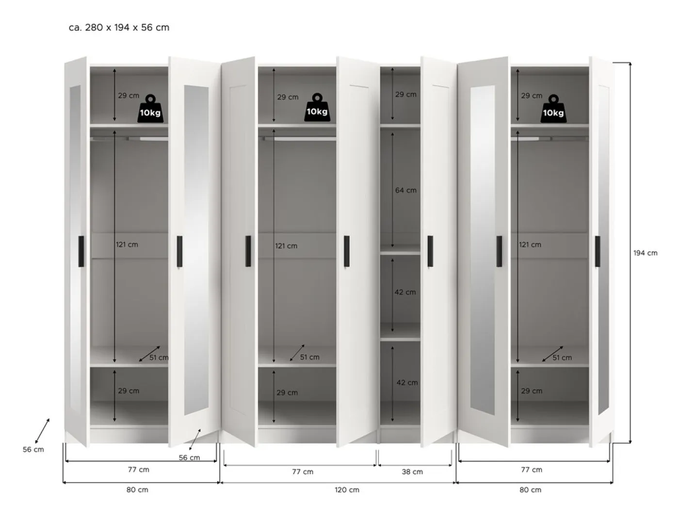 Garderobenschrank Kleiderschrank Visby 2 | 3-teilig | weiß