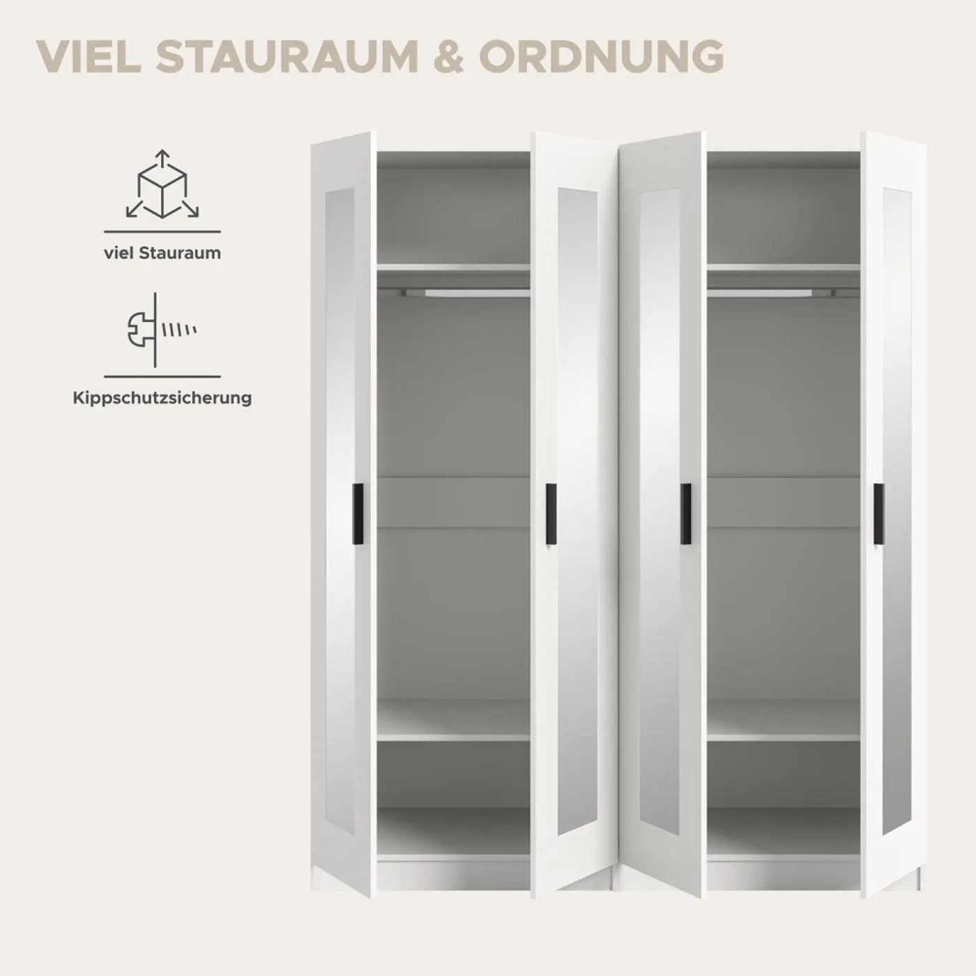 Garderobenschrank Kleiderschrank Visby | 2-teilig mit Spiegel | weiß