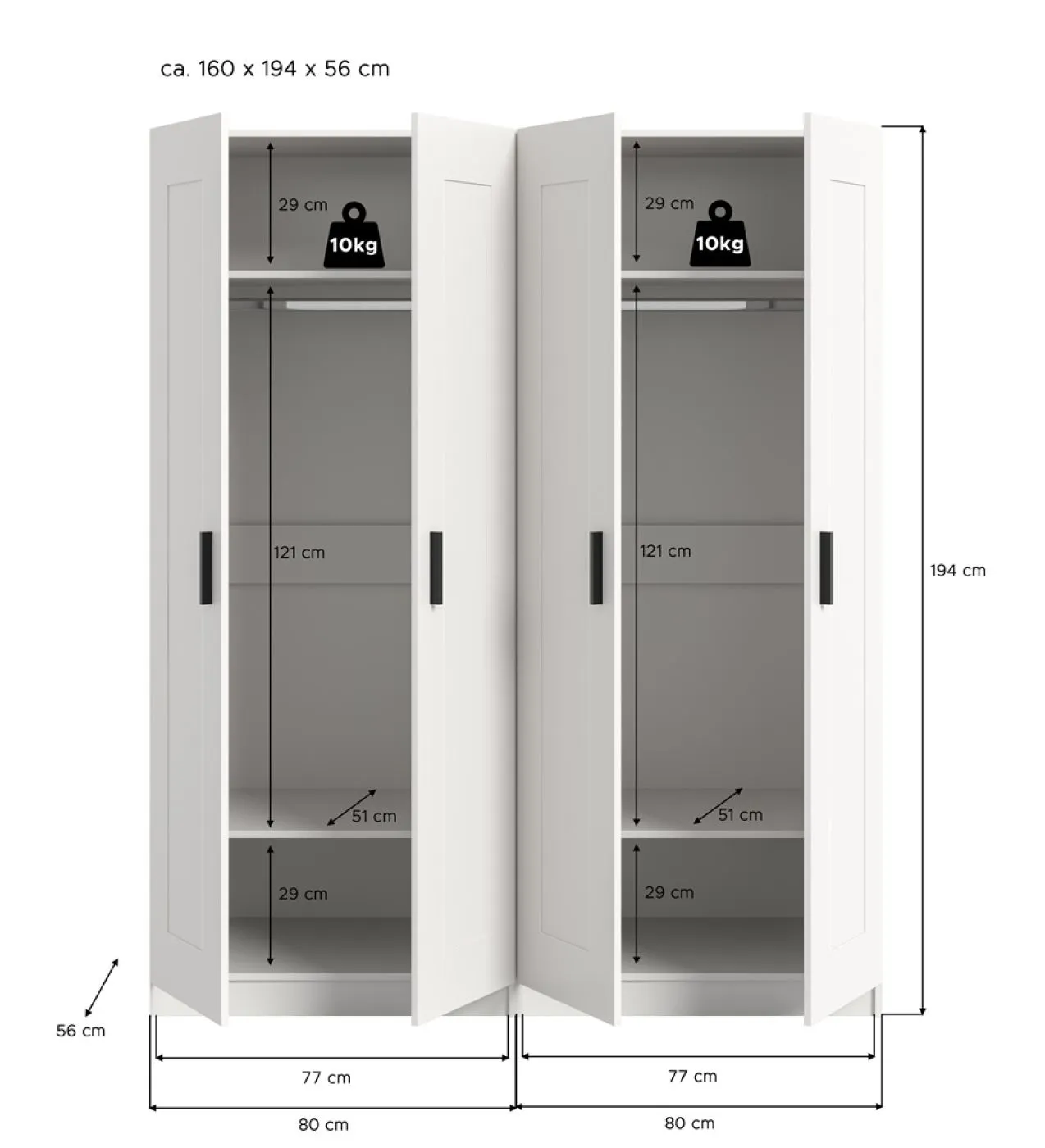 Garderobenschrank Kleiderschrank Visby | 2-teilig | weiß