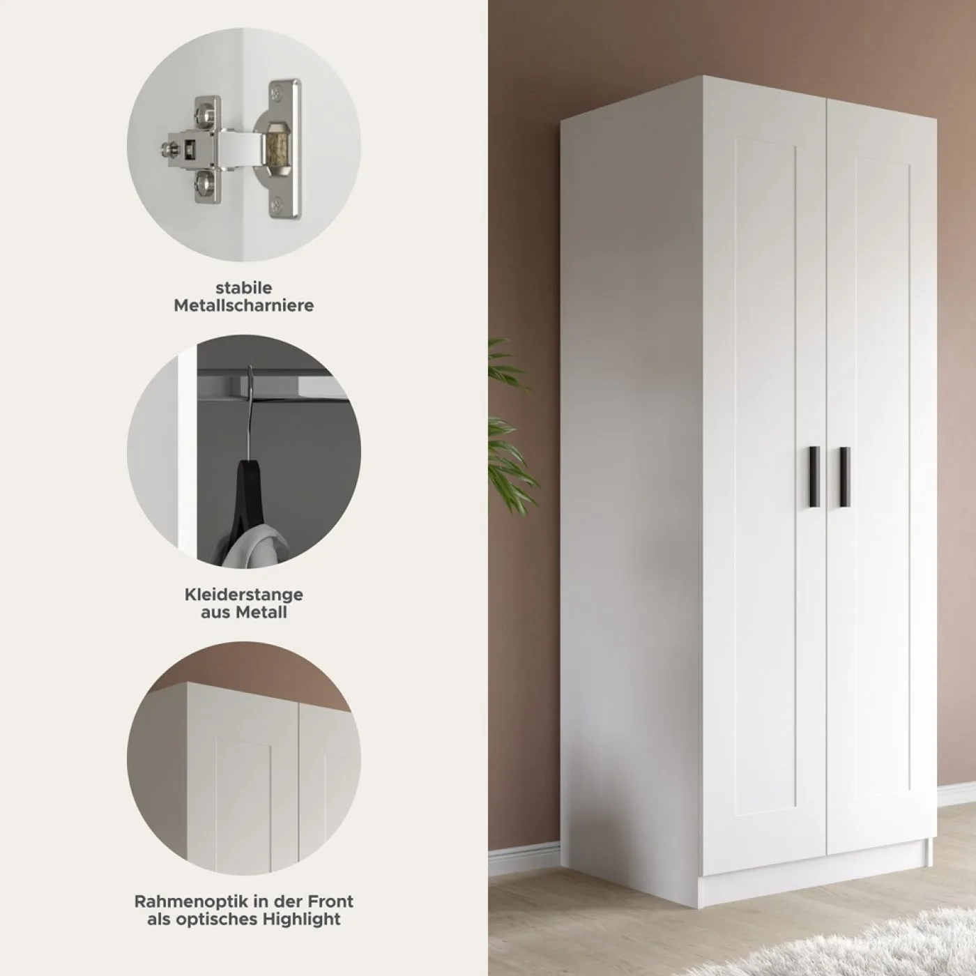 Garderobenschrank Kleiderschrank Visby | 2-türig | weiß