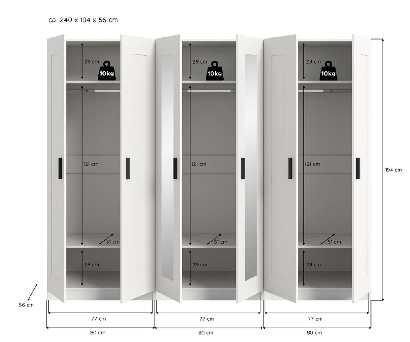Garderobenschrank Kleiderschrank Visby | 3-teilig | weiß