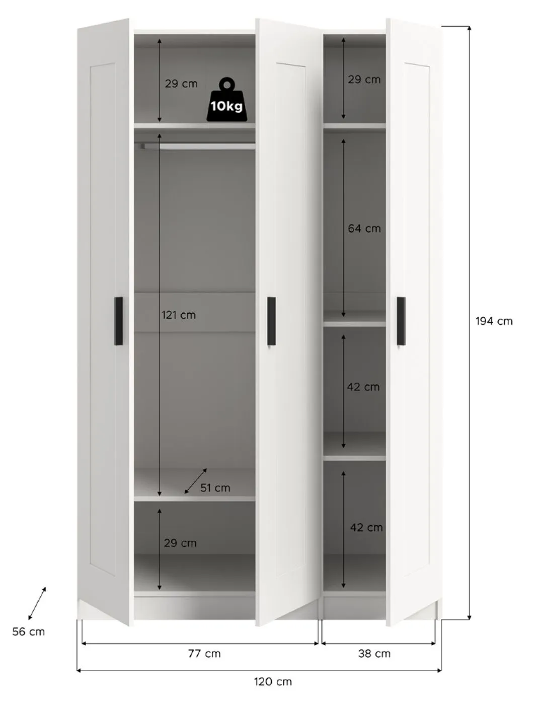 Garderobenschrank Kleiderschrank Visby | 3-türig | weiß