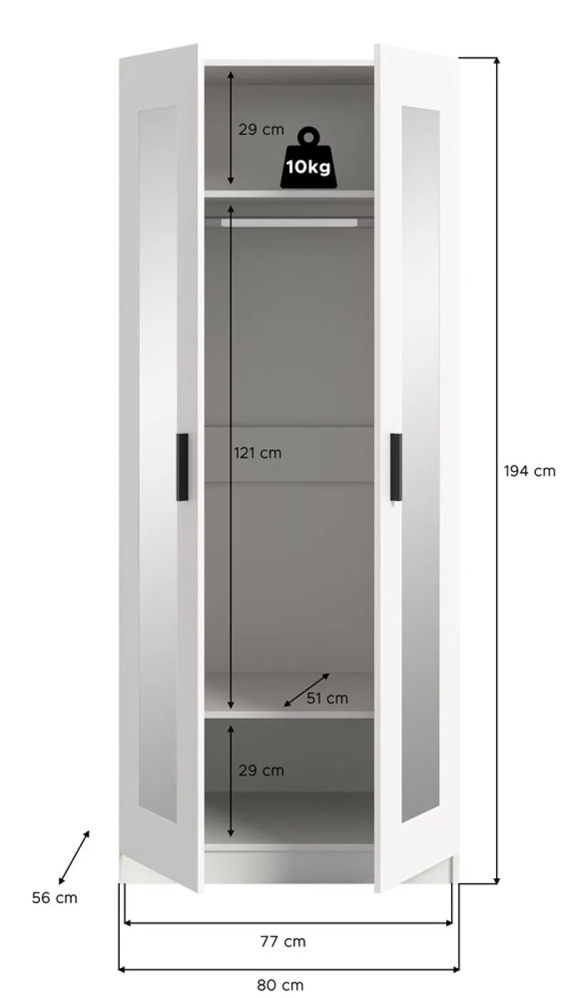 Garderobenschrank Kleiderschrank Visby | mit Spiegel | weiß