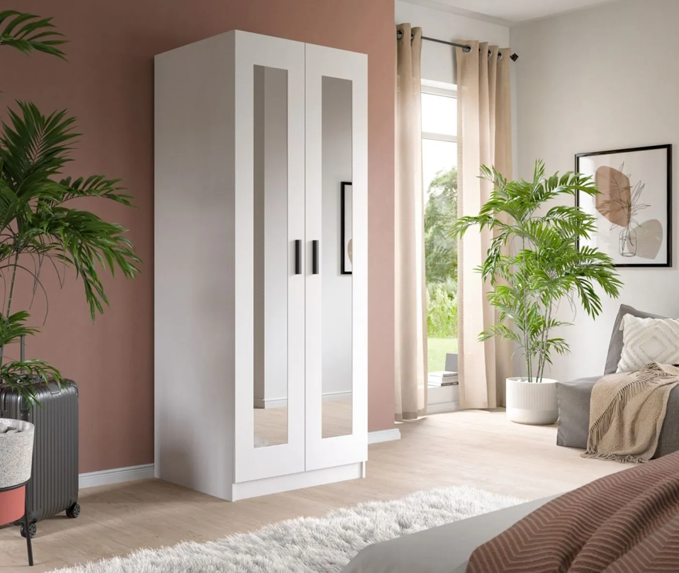 Garderobenschrank Kleiderschrank Visby | mit Spiegel | weiß