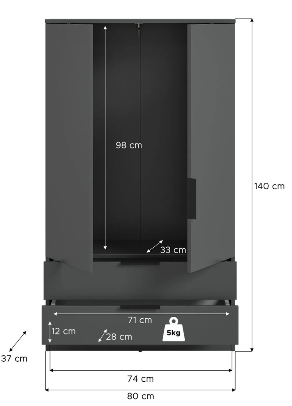 Garderobenschrank Kopenhagen | anthrazit