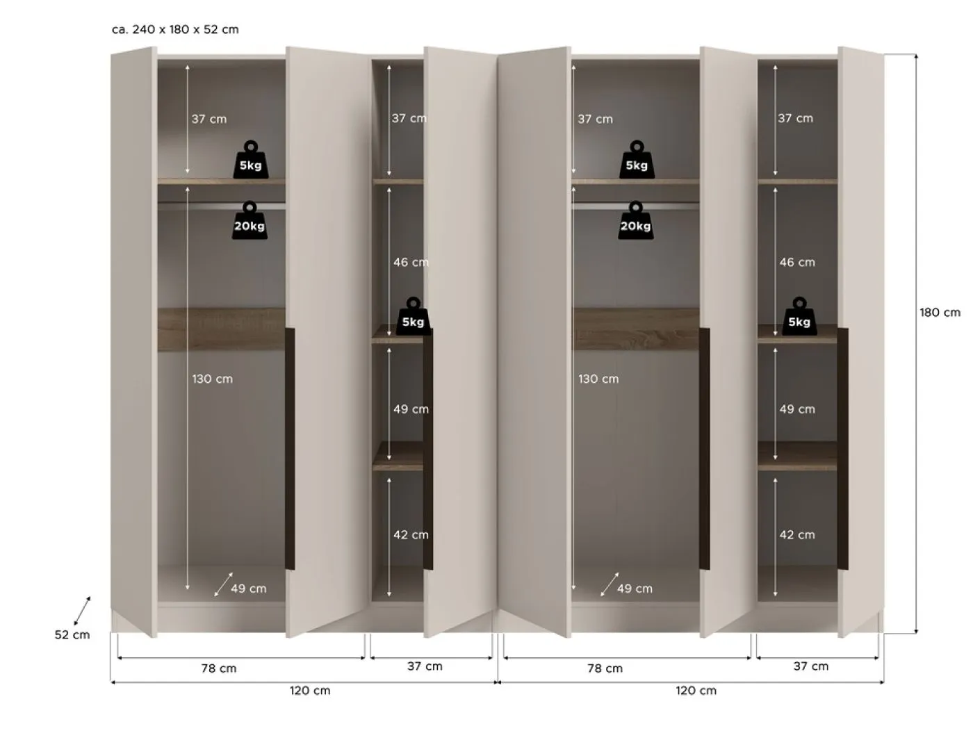 Garderobenschrank Kleiderschrank Kopenhagen | Kaschmir | 2-teilig