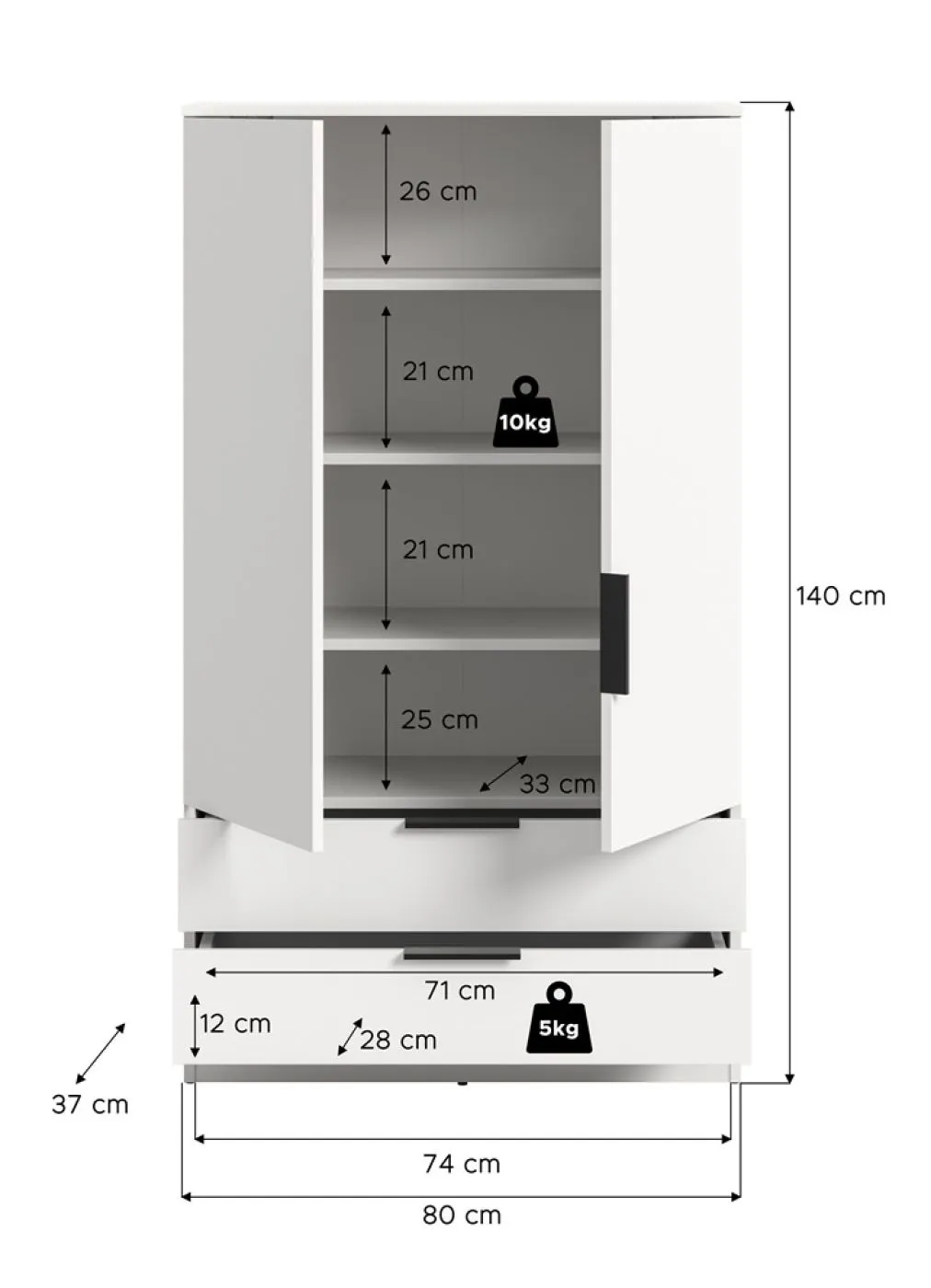 Garderobenschrank Kopenhagen | weiß mit Einlegeböden