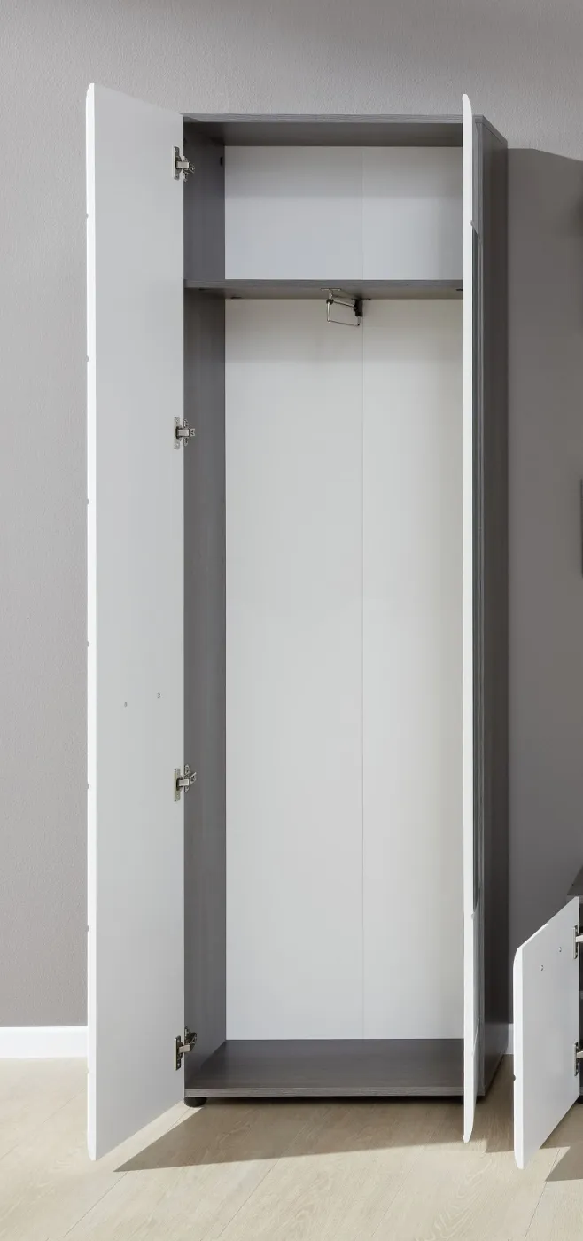 Garderobenschrank Line | Hochglanz weiß / rauchsilber