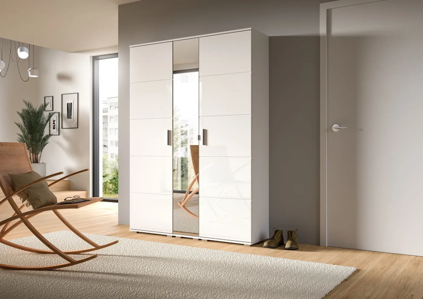 Garderobenschrank Prego | weiß | Spiegeltüren