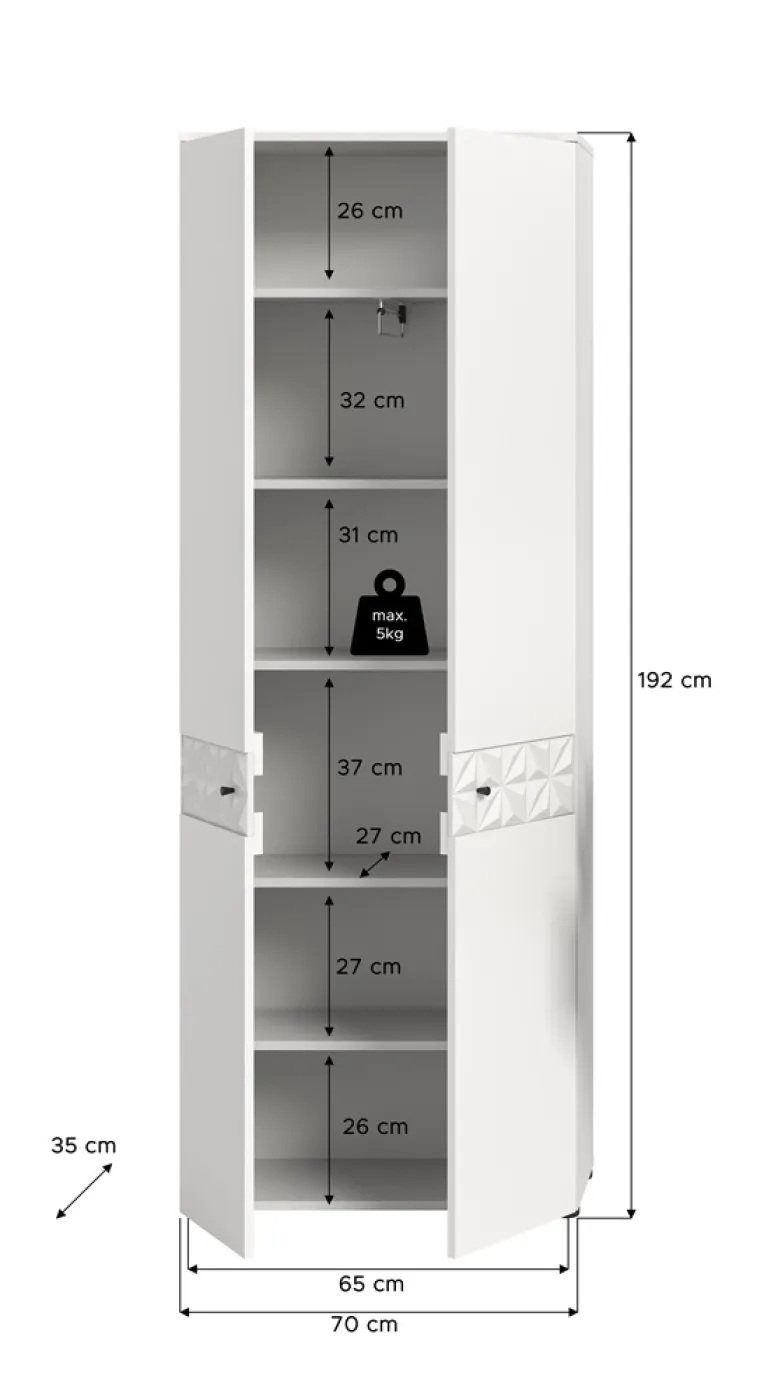 Garderobenschrank Prisma | weiß / weiß Hochglanz
